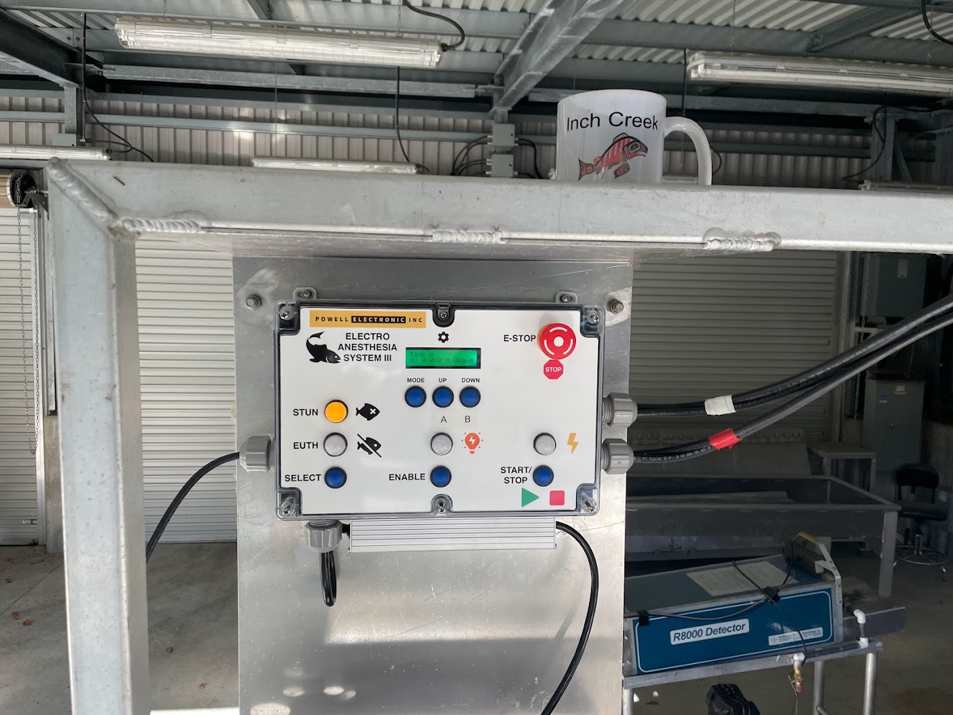 Electro Anesthesia System II control panel installed on-site at Inch Creek Hatchery