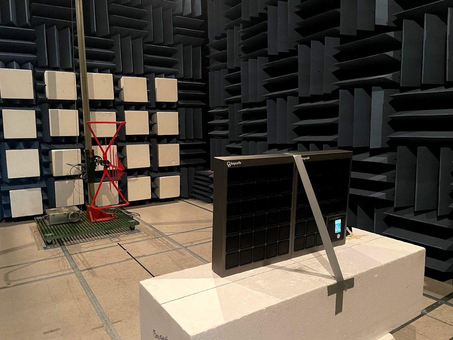 Product under test in an EMC anechoic chamber